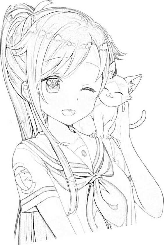 Dibujo chica Kawaii con gatito