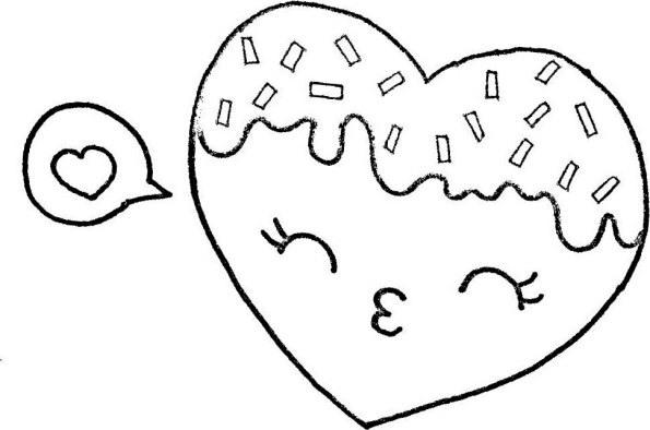 Dibujo de corazón de chocolate Kawaii con para colorear e imprimir