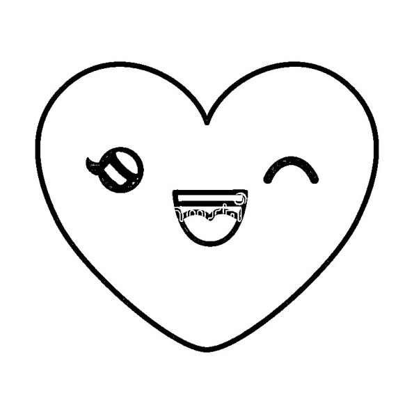 Dibujo de corazón Kawaii con alas y corona para colorear e imprimir