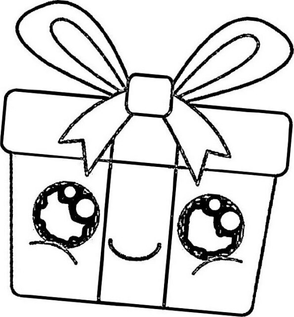 Dibujo de Navidad para colorear de caja regalo Kawaii