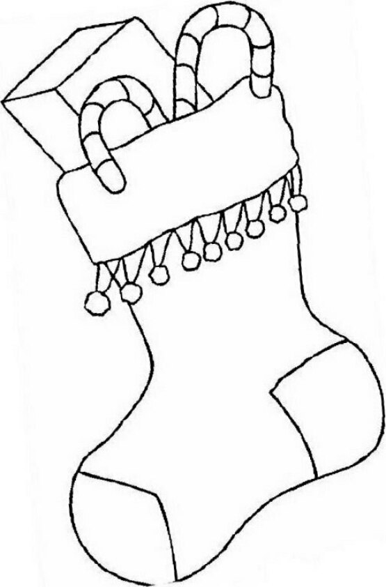 Dibujo de Navidad para colorear de Calcetín navideño con golosinas 2