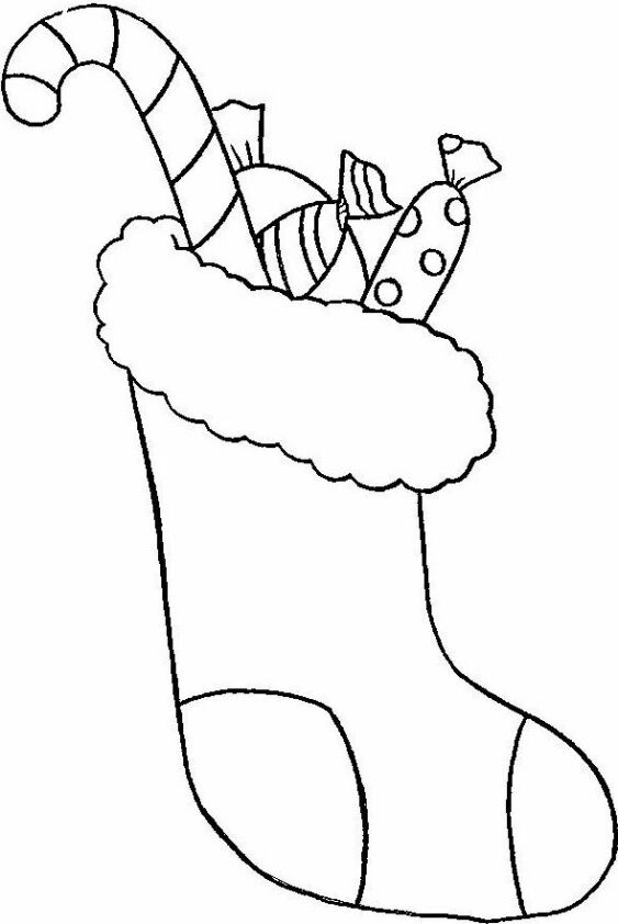 Dibujo de Navidad para colorear de Calcetín navideño con golosinas 5