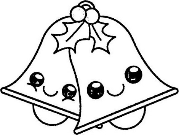Dibujo de Navidad para colorear de campanas Kawaii