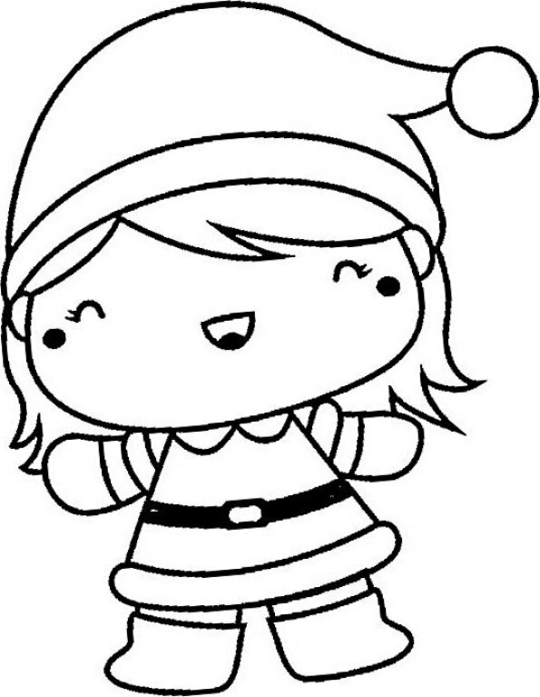 Dibujo de Navidad para colorear de elfo Kawaii