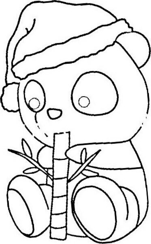Dibujo de Navidad para colorear de osito panda Kawaii comiendo bambú