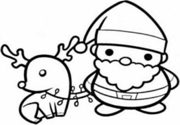 Dibujo de Navidad para colorear de papá Noel y e el reno Rudolf 2