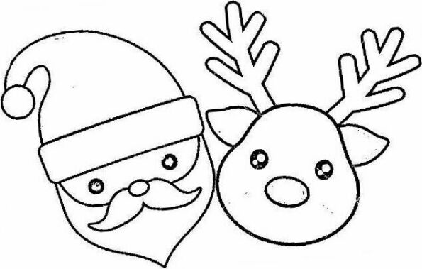 Dibujo de Navidad para colorear de papá Noel y e el reno Rudolf