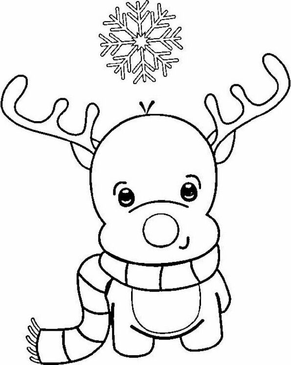 Dibujo de Navidad para colorear de reno con bufanda