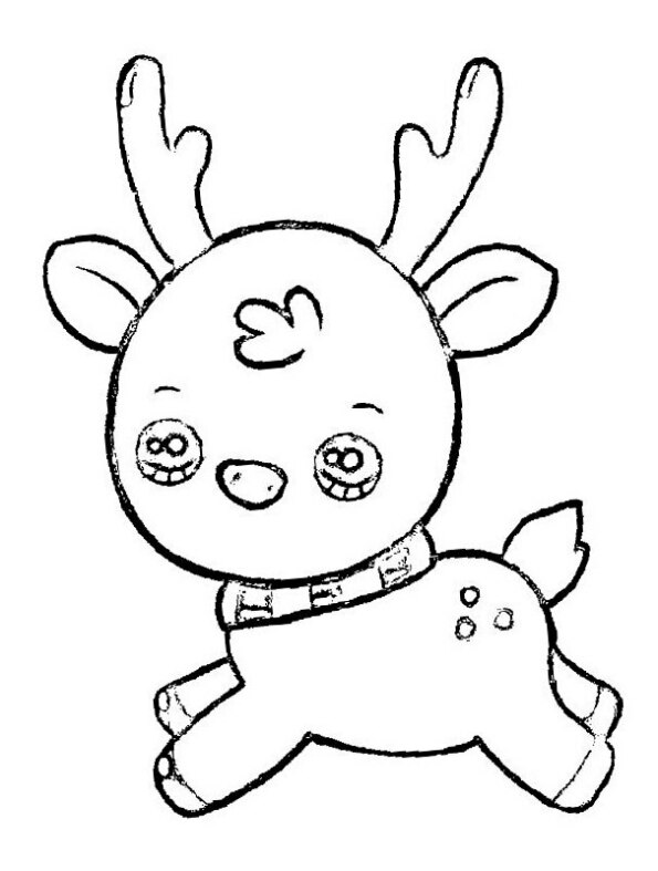 Dibujo de Navidad para colorear de reno saltando Kawaii