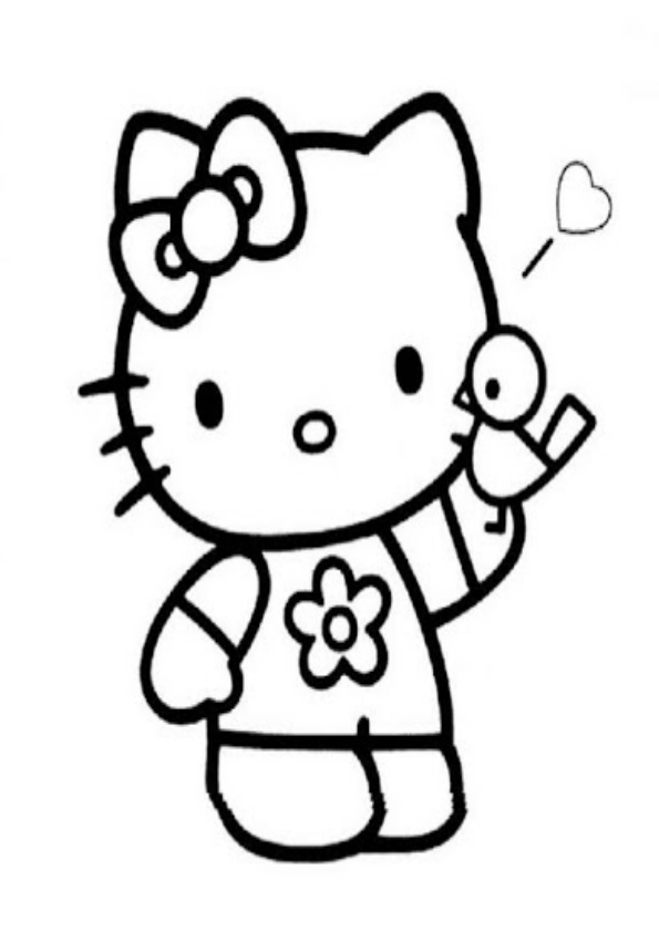 Dibujos de Hello Kitty con pajarito en mano