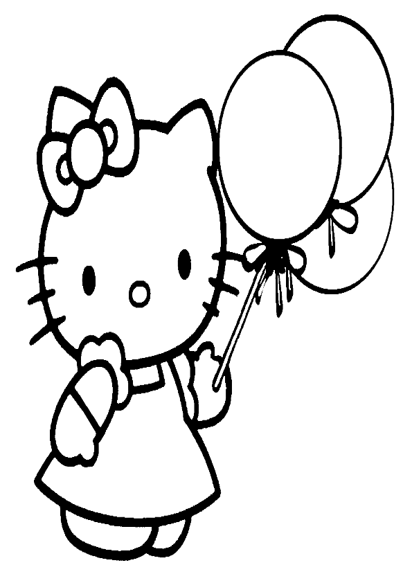 Dibujos de Hello Kitty con vestido y globos