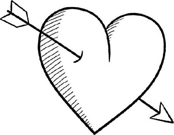 Dibujo Kawaii para colorear de corazón con flecha