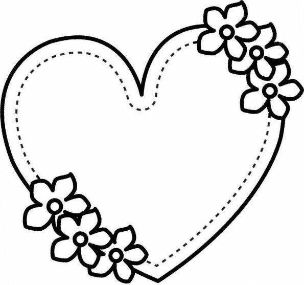 Dibujo Kawaii para colorear de corazón con flores