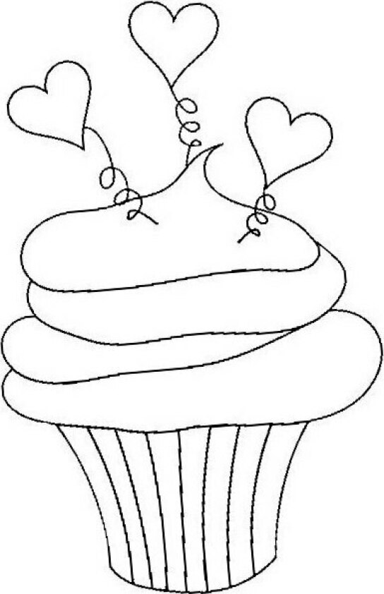 Dibujo Kawaii para colorear de cupcake con corazones