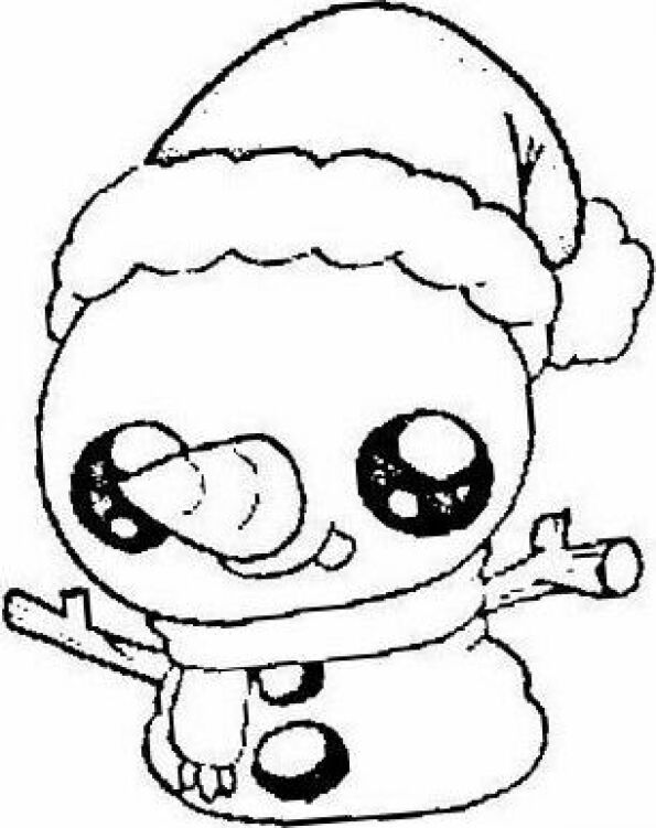 Dibujo kawaii para colorear de muñeco de nieve Navidad