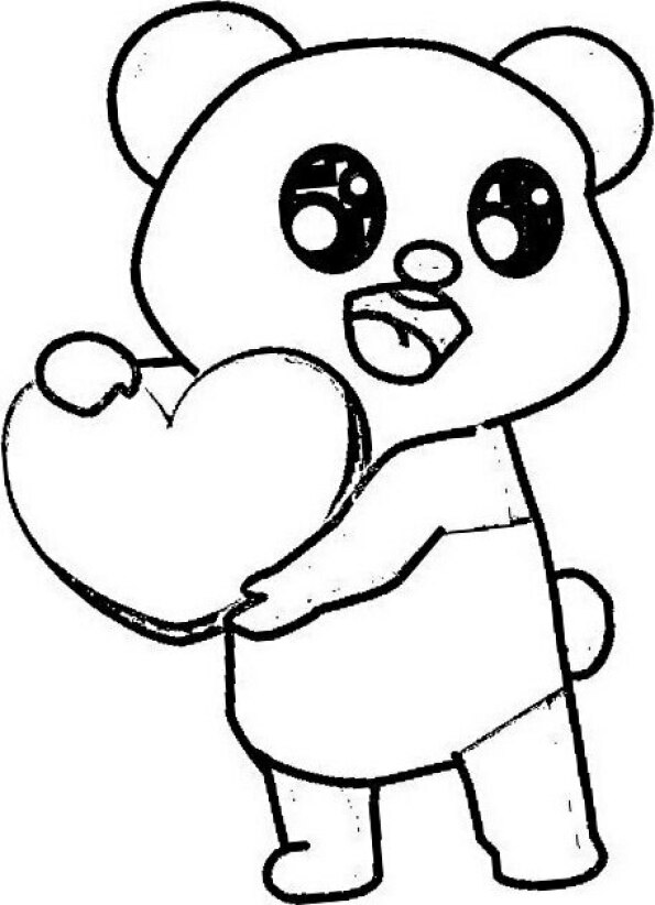 Dibujo Kawaii para colorear de osito panda con corazón