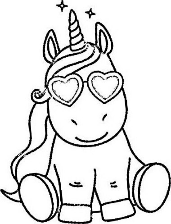 Dibujo Kawaii para colorear de unicornio con gafas de corazón