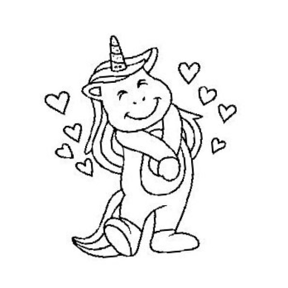 Dibujo Kawaii para colorear de unicornio feliz con corazones alrededor