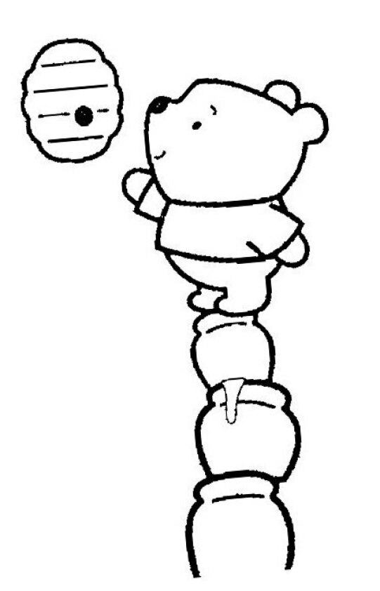 Dibujo Kawaii para colorear de Winnie the Pooh bebé intentando coger miel
