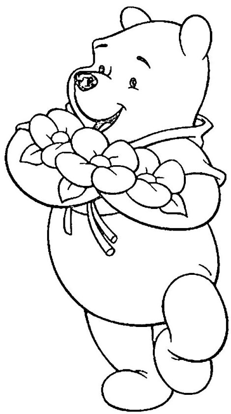 Dibujo Kawaii para colorear de Winnie the Pooh con flores