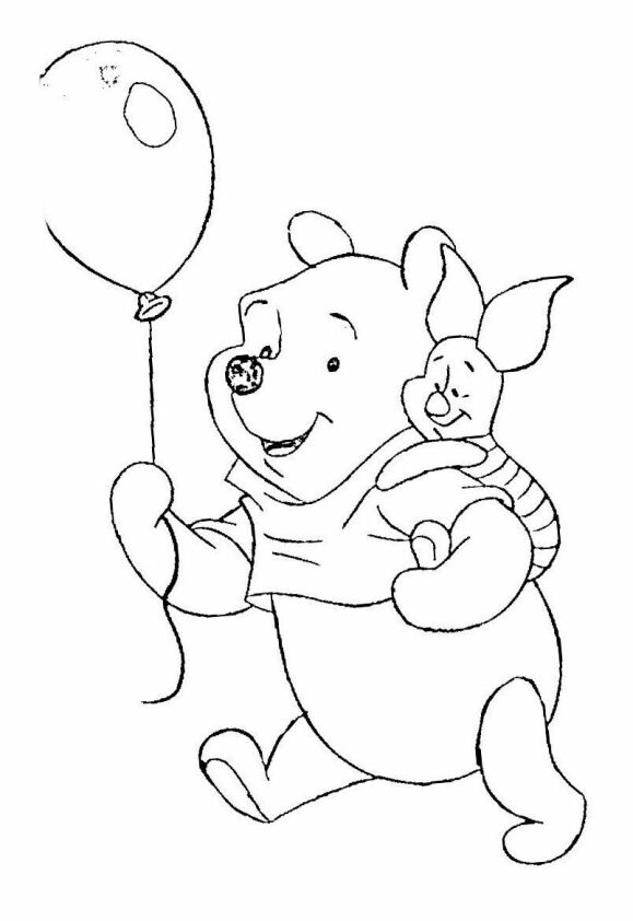 Dibujo Kawaii para colorear de Winnie the Pooh con globo