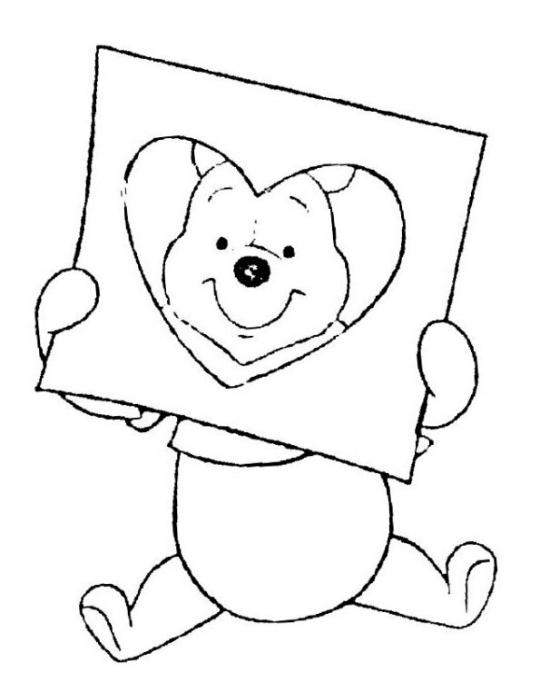 Dibujo Kawaii para colorear de Winnie the Pooh con marco en forma de corazón