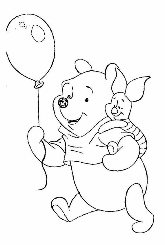 Dibujo Kawaii para colorear de Winnie the Pooh con Piglet y un globo