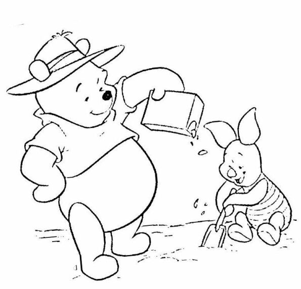 Dibujo Kawaii para colorear de Winnie the Pooh y Piglet agricultores