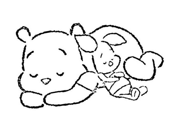 Dibujo Kawaii para colorear de Winnie the Pooh y Piglet durmiendo