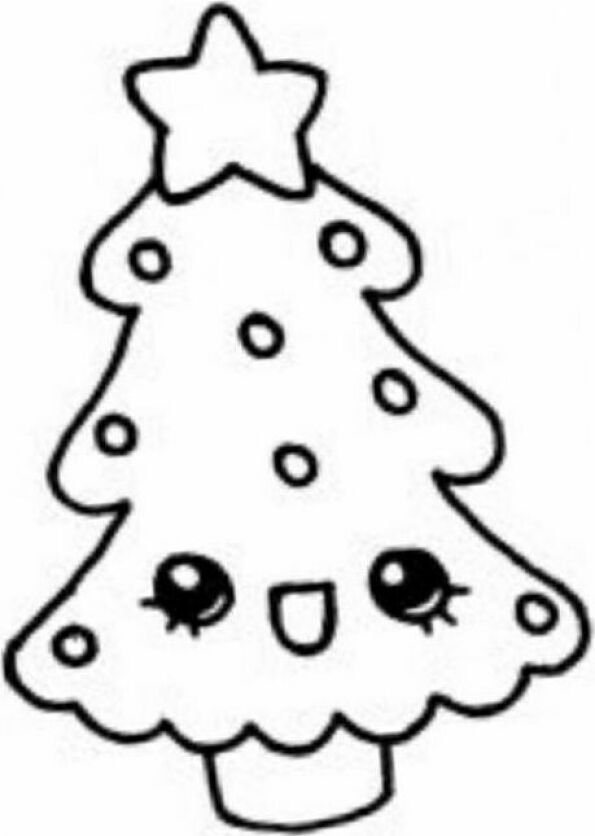 Dibujo para colorear de árbol de navidad Kawaii