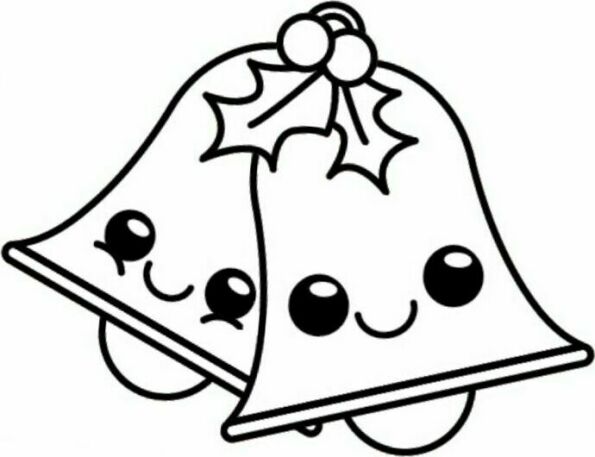 Dibujo para colorear de campanas de navidad Kawaii