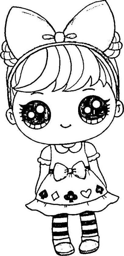 Dibujo para colorear de chica Kawaii bebé con diadema y vestido de póker