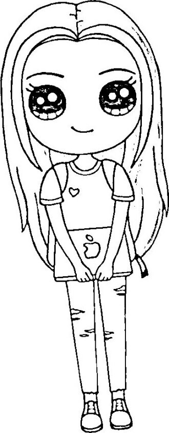Dibujo para colorear de chica Kawaii con portátil y mochila