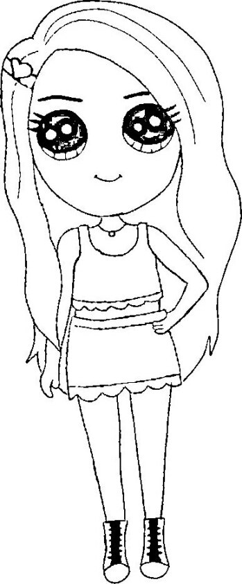 Dibujo para colorear de chica Kawaii con shorts y camiseta