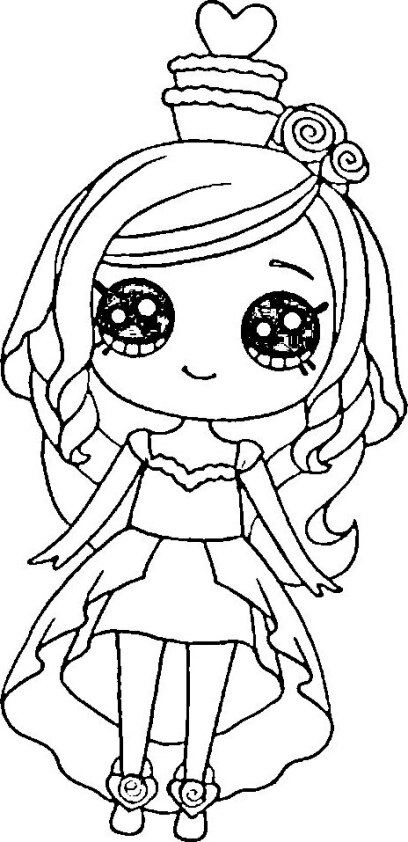 Dibujo para colorear de chica Kawaii con vestido de novia