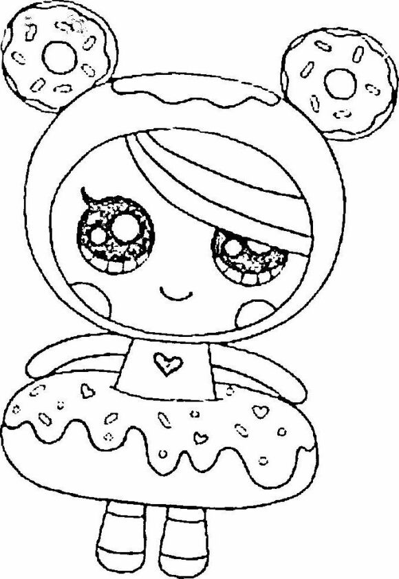 Dibujo para colorear de chica Kawaii disfrazada de Donuts