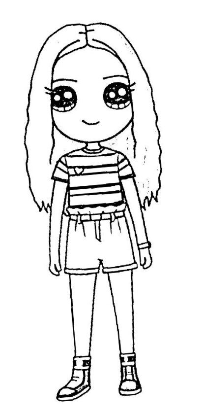 Dibujo para colorear de chica Kawaii vestida de corto