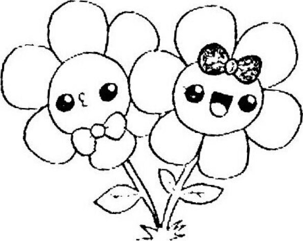 Dibujo para colorear de flores Kawaii