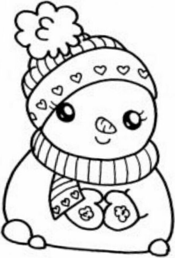 Dibujo para colorear de muñeco de nieve Kawaii