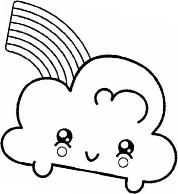 Dibujo para colorear de nube Kawaii con arcoiris