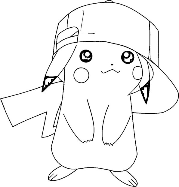 dibujo pokemon para colorear de Pikachu  con gorra 1