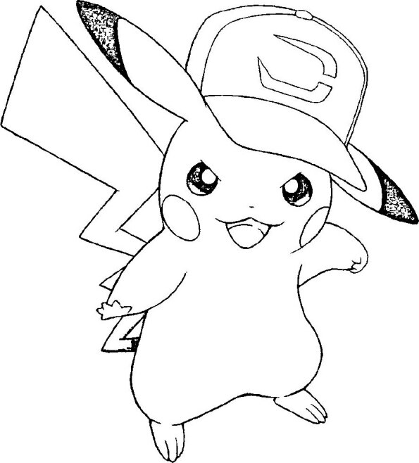 dibujo pokemon para colorear de Pikachu  con gorra 2