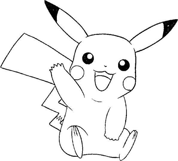 dibujo pokemon para colorear de Pikachu sentado saludando