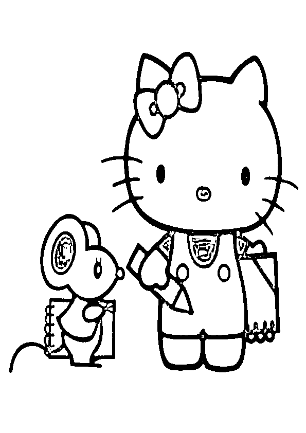 Dibujos de Hello Kitty al coloe con amiga ratita