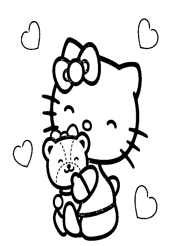 Dibujos de Hello Kitty con osito de juguete