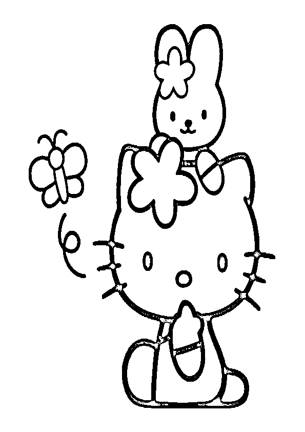 Dibujos de Hello Kitty con conejito y mariposa