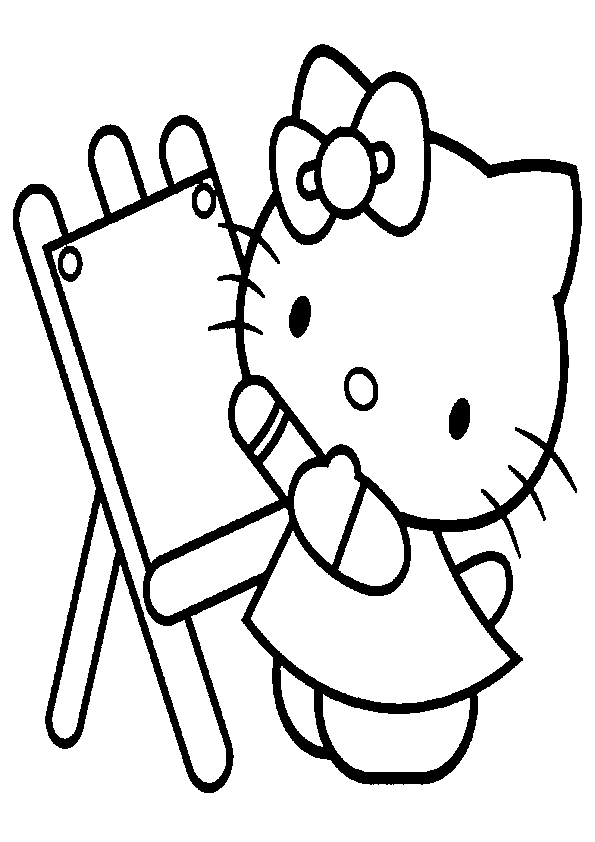 Dibujos de Hello Kitty dibujando en atril