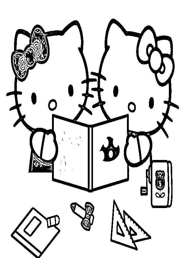 Dibujos de Hello Kitty estudiando mates