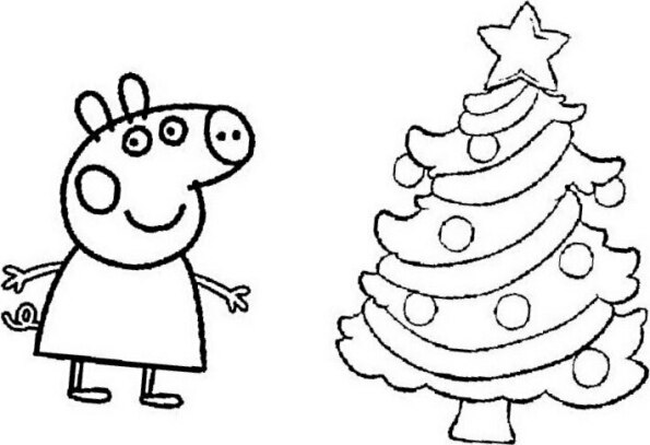 Dibujos kawaii para colorear de Peppa Pig con árbol de Navidad