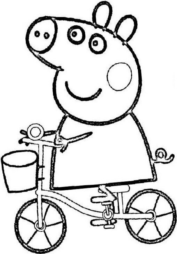 Dibujos kawaii para colorear de Peppa Pig en bicicleta